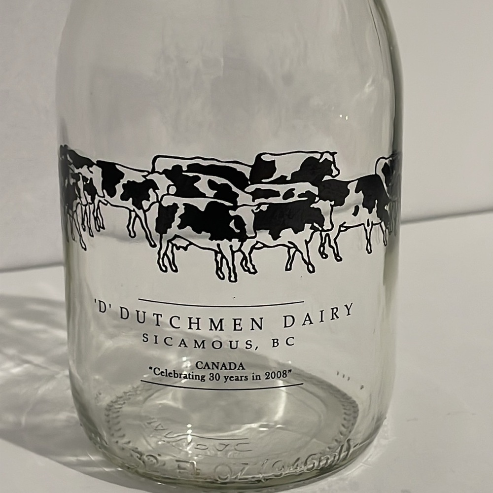 Glass Milk Bottle Dutchmen Dairy Canada 2008 Cow Farmhouse Farm Decor